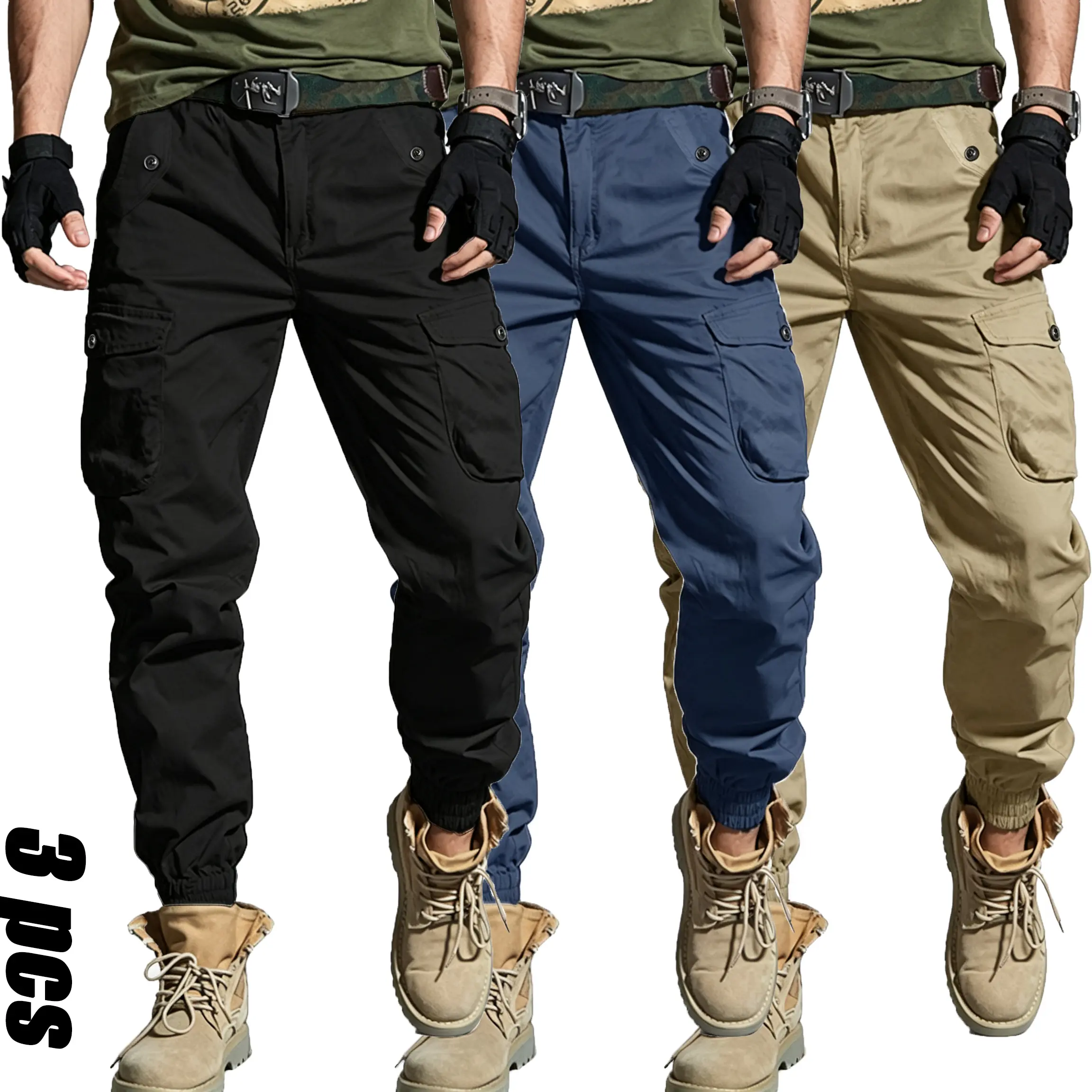 Men's Tactical Cargo Pants - Athletic Jogger Fit, Lightweight Quick-Dry Polyester Blend Trousers, for Outdoor Hiking, Multi-Size, Black + Gray (Cold Wash Recommended)