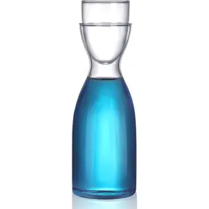 Bedside Water Carafe Set with Tumbler Glass Set for Bathroom Mouth Washer Dispenser Mouth Wash Containers Decanter with Cup Glass Pitcher Bottle Container, Nightstand or Kitchen, 600 ml (1)