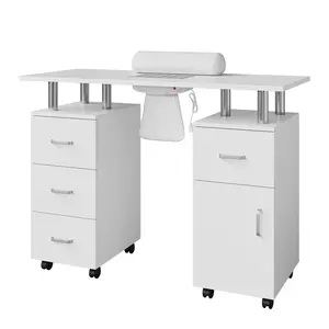 Garvee - Nail Technician Computer, Manicure Table with Dust Collector and Hand Rest, Nail Station with Storage Cabinets, 4 Drawers and Lockable Wheels for