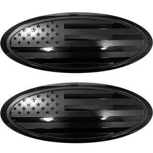 2Pcs 9.5 inch Replacement for Ford F150 Emblem Overlay Front Grille/Tailgate Rear Aluminum Oval American Flag Badge Fit 2015-2021 Years (2Pcs Black, 9.5 inch)