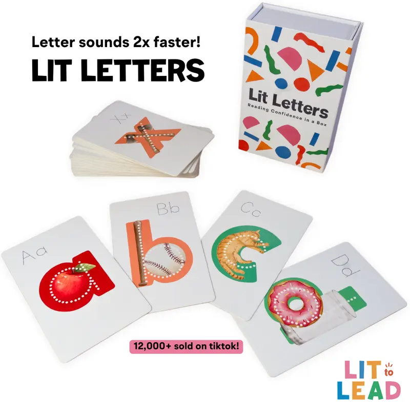 Lit Letters Preschool Phonics Learning Flash Cards, Short Word Curriculum Set for 2x Faster Letter Sound Mastery