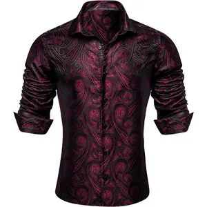 Mens Western Shirts Silk Paisley Long Sleeve Button Down Dress Shirt Designer Mexico Cowboy Shirt Party Casual