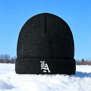 1PC LA Logo Print Knit Hat 2025 New Trendy Soft Elastic Fashion Winter Warm Beanie Hat With Ear Protection Street Style Windproof Unisex Hat Easy To Wear For Outdoor Activities Perfect Gift For Friends And Family