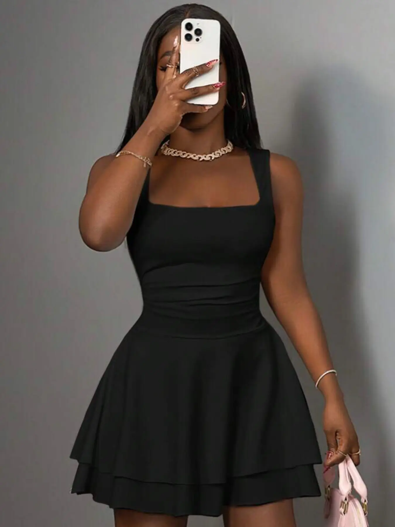 black ruffle hem dress Black Plunging 3-tier Ruffle-hem Dress – Aquarius Brand