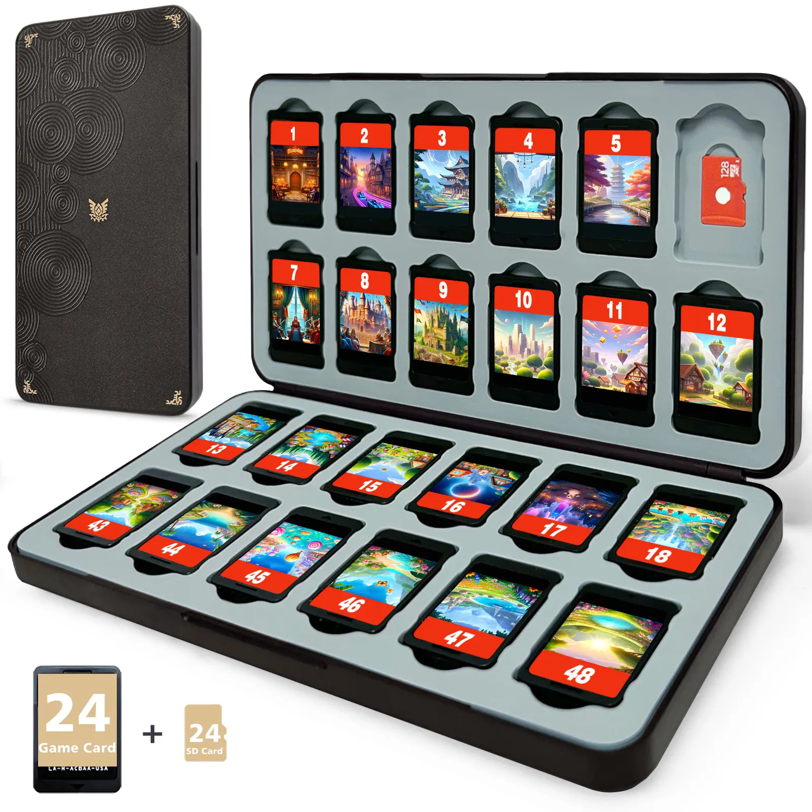 FUNLAB Switch Game Case Compatible with Nintendo s & Micro SD Cards, Switch Game Holder Cartridge Case with 24 Card Storage - Brown Black