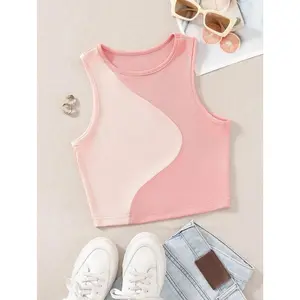Tank top color block tank top Ribbed Knit Tank Top