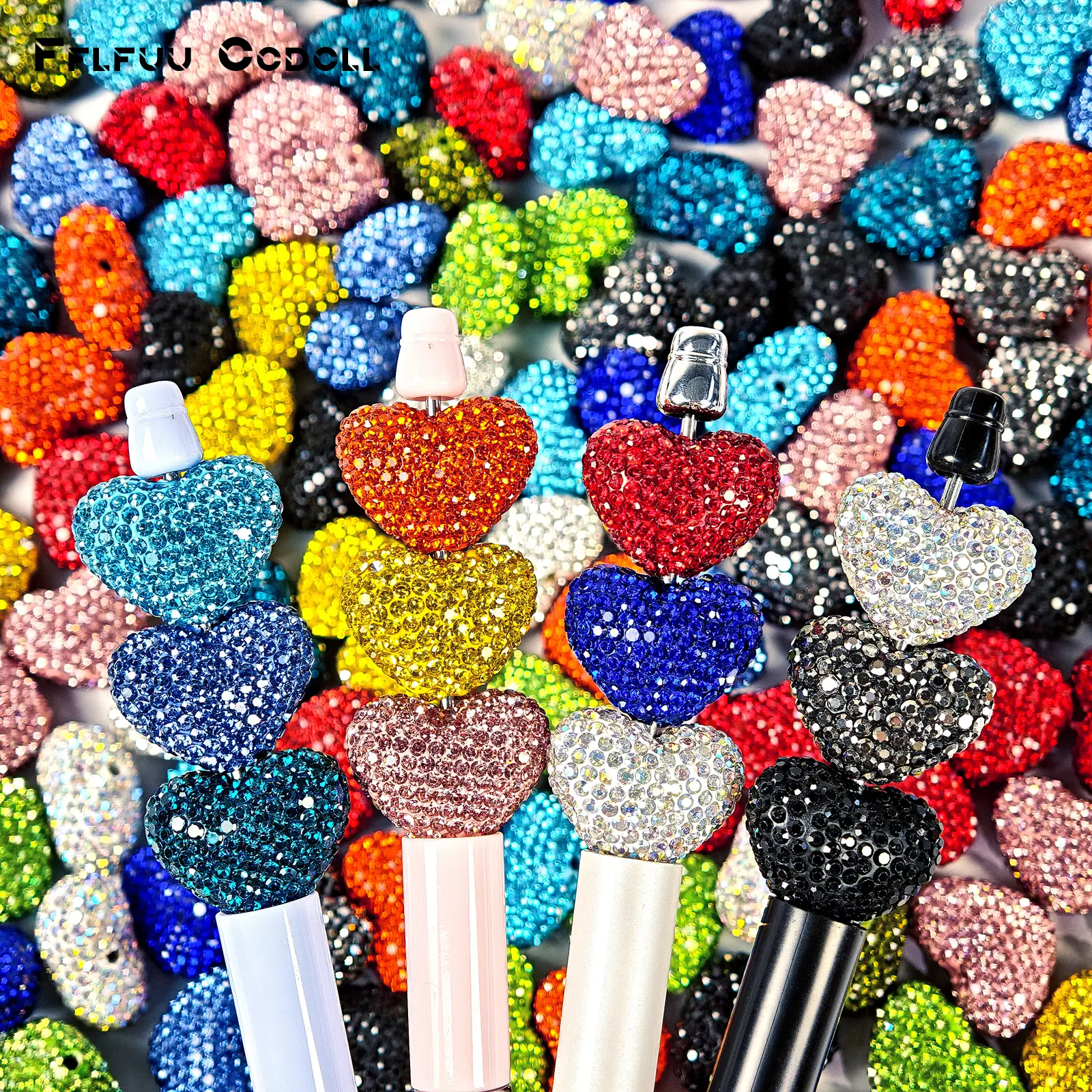 10 Pcs Bagged Sparkly Multicolor Rhinestone Heart Resin Beads, Suitable for DIY Pen Charms, Bracelets and Bag Decor, Handcraft Jewelry Making Supplies