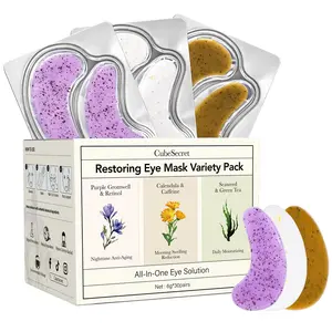 30 pairs of herbal tea eye masks, Multi-Effect Box 1, rich in retinol, caffeine, comfrey, and green tea, gentle and non-irritating, highly moisturizing, reduces eye bags dark circles puffiness and fine lines around the eyes