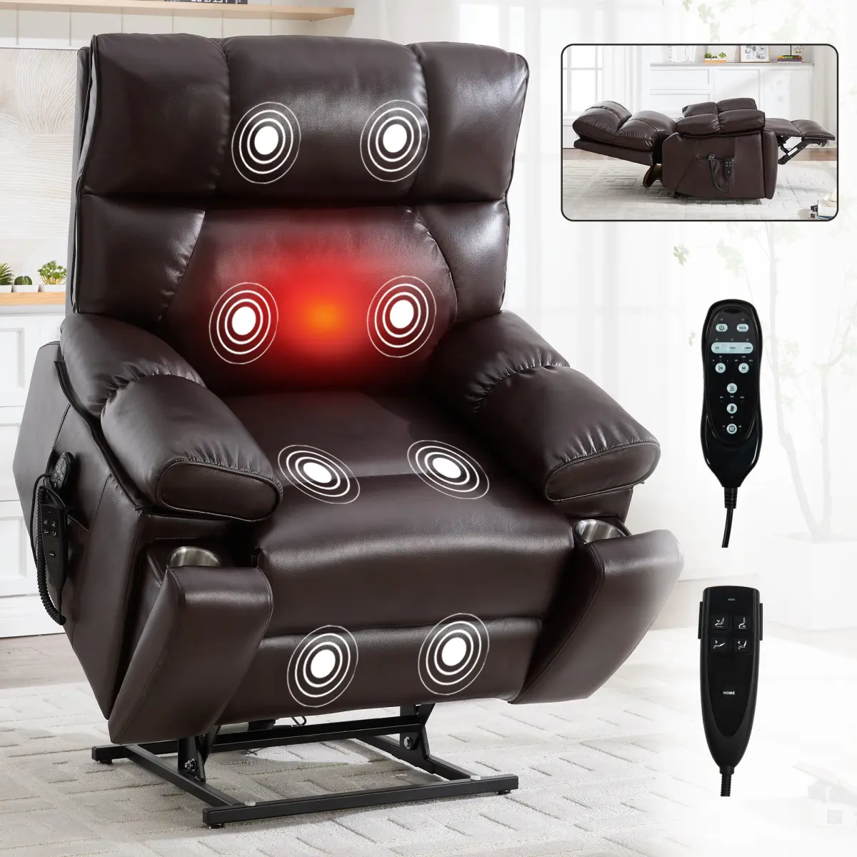 Oversized Dual-Motor Power Lift Recliner for Elderly, 107.36 lbs Chenille Fabric with Vibrating Massage & Heat Therapy, Adjustable Remote, Cup Holders, Timer, 350+ lbs Support, 40.5"w x 36.6"d x 42.2"h, Metal Frame for Relaxing Full Body Relaxation
