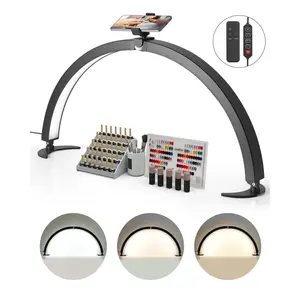 Nail Desk Light, 40 W Half Moon Desk Lamp with Phone Holder, Adjustable Brightness and Color Temperature, Arched LED Table Light for Nail Tech, Tattoo Artists, Beauty, Eyelash Extensions
