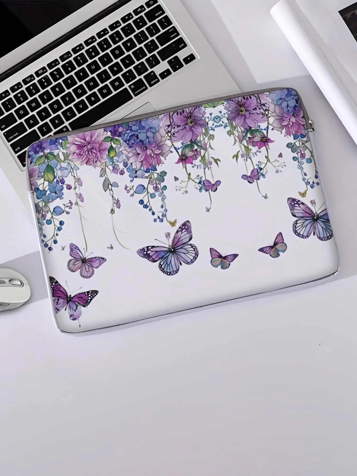 Butterfly & Flower Pattern Laptop Bag, Soft Laptop Case, Zipper Laptop Storage Bag, Suitable for Laptop, Tablet, Notebook, Laptop Sleeve