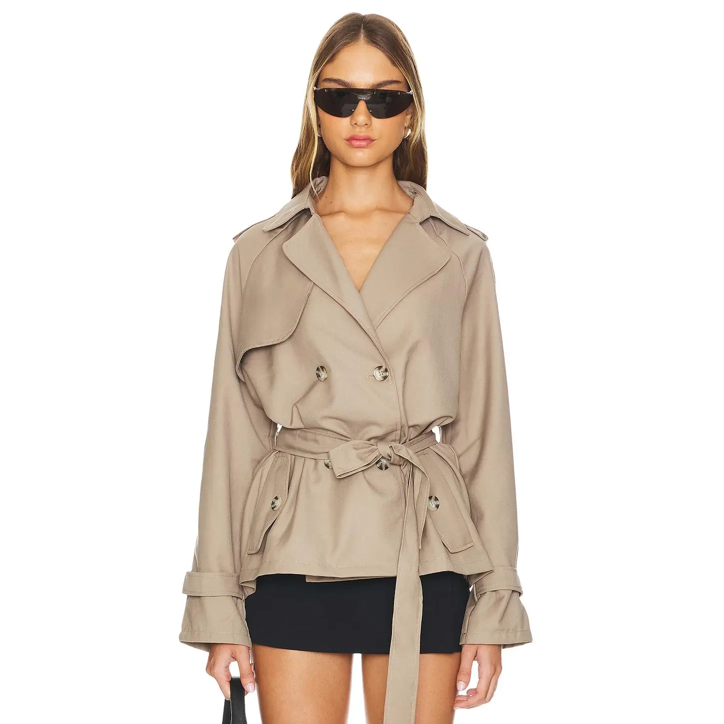 LIONESS Cropped Trencherous Coat in Mushroom