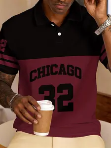 Men's summer fashion business style polo shirt, CHICAGO No.32 printed casual fashion style polo shirt, casual and free, suitable for fitness and avant-garde style, ideal for business, golf, spring and summer outdoor sports wear