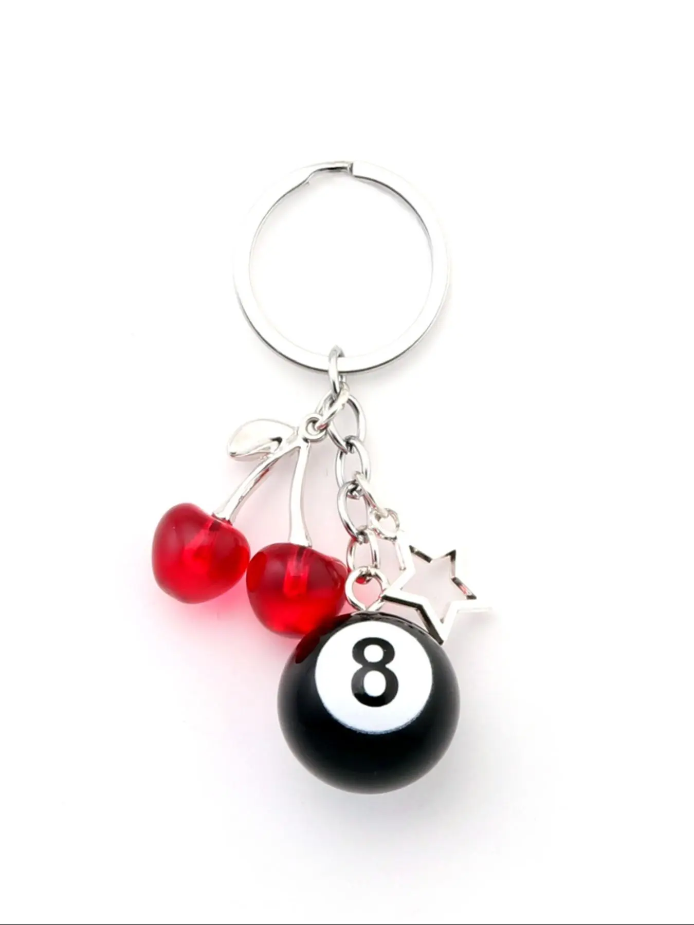 Cute Cherry & Star Design Keychain, Billiard Number 8 Ball Keychain for Women & Men, Stylish Aesthetic Keychain, Fashion Accessories for Daily Use