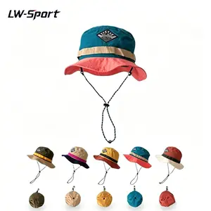 UPF 50+ UV Color Block Packable Bucket Hat, Foldable Into Pouch Adjustable Chin Strap Protection Waterproof Wide Brim Sun Hat for Hiking Camping Beach Music Festival Travel for Men Women