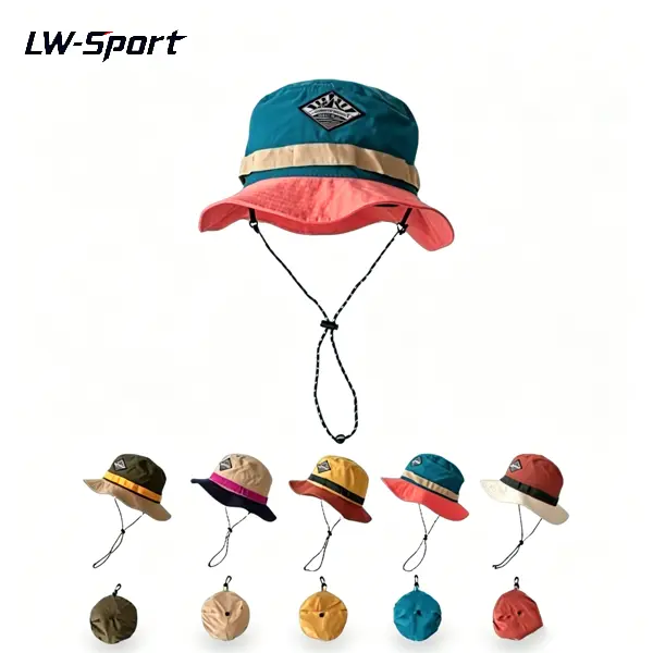 UPF 50+ UV Color Block Packable Bucket Hat, Foldable Into Pouch Adjustable Chin Strap Protection Waterproof Wide Brim Sun Hat for Hiking Camping Beach Music Festival Travel for Men Women Multifunctional Solar Hat