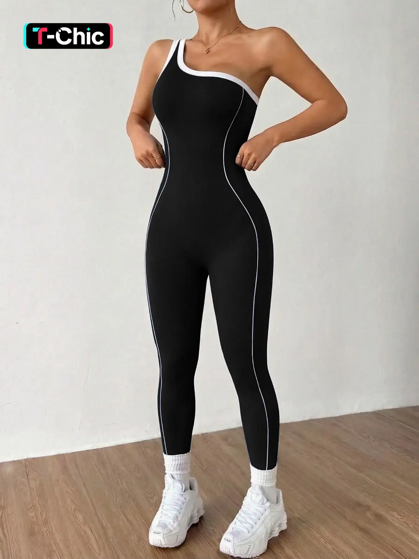 Women's Summer Colorblock Knit Yoga Activewear Jumpsuit, Casual Long Sleeve Above the Ankle, Home Commute Wear, Sporty Comfy Jumpsuit, Workout Fitness Jumpsuit, Athleisure Style, Tight Fitting Jumpsuit, Stretch Jumpsuit, Yoga Jumpsuits