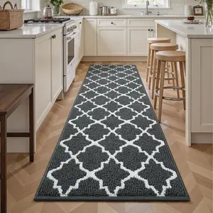 Washable Non Slip Runner Rug, Dirt Trapping Rubber Backing Carpet Runner for Entryway Hallway Kitchen Garage Laundry Room Floor Mat, Dark Gray