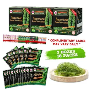 3 BOXES Longevity Dehydrated Sea Grapes - COMBO 3 BOXES 18 Packs Green Caviar Umibudo Latok Seaweed Organic Premium Quality Crunchy Flavor Superfood From The Ocean
