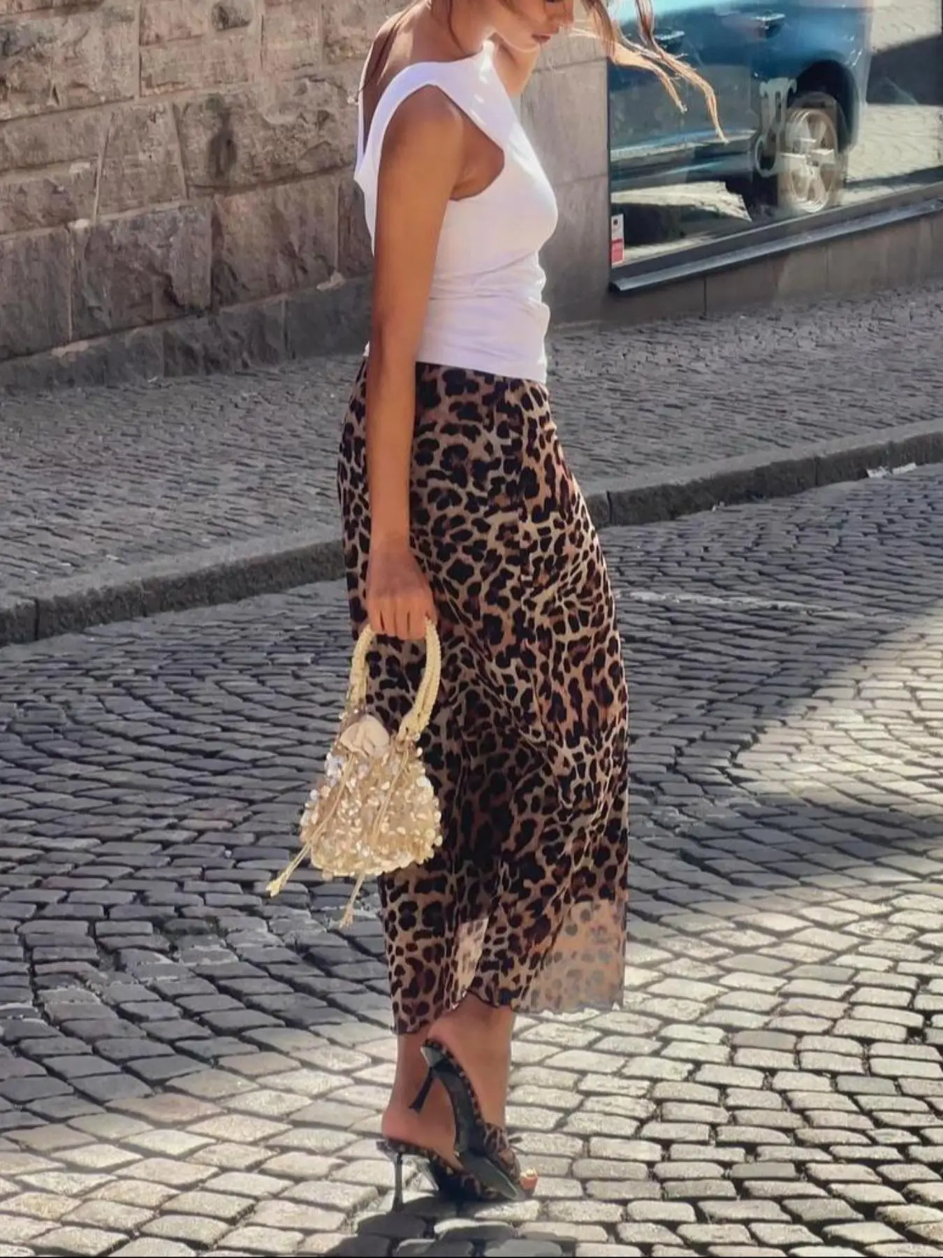 Women's Leopard Print Party Dress, Long Flowy Skirt Design, Irregular Hemline, Elegant & Chic Style, Perfect for Parties, Casual Streetwear Skirt