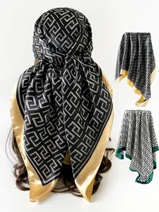 Women's Paisley Print Silk Scarf 90cm, Paisley Print Shawl, Scarf Wrap, Turban Hijab, New Middle East Headscarf, Imitation Silk Satin Square Towel, Casual Style