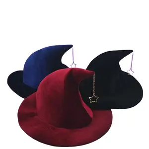 Halloween Witch Hat with Star mon Pattern Masquerade Wizard Hat Cosplay Costume Halloween Party Funny Dress up Props