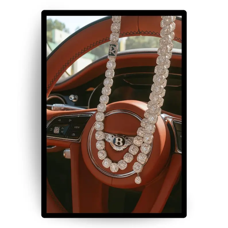 Blood Bentley Poster – Luxury Car Wall Art, Diamond Chain Aesthetic Print, Bentley Car Print, Car Photography