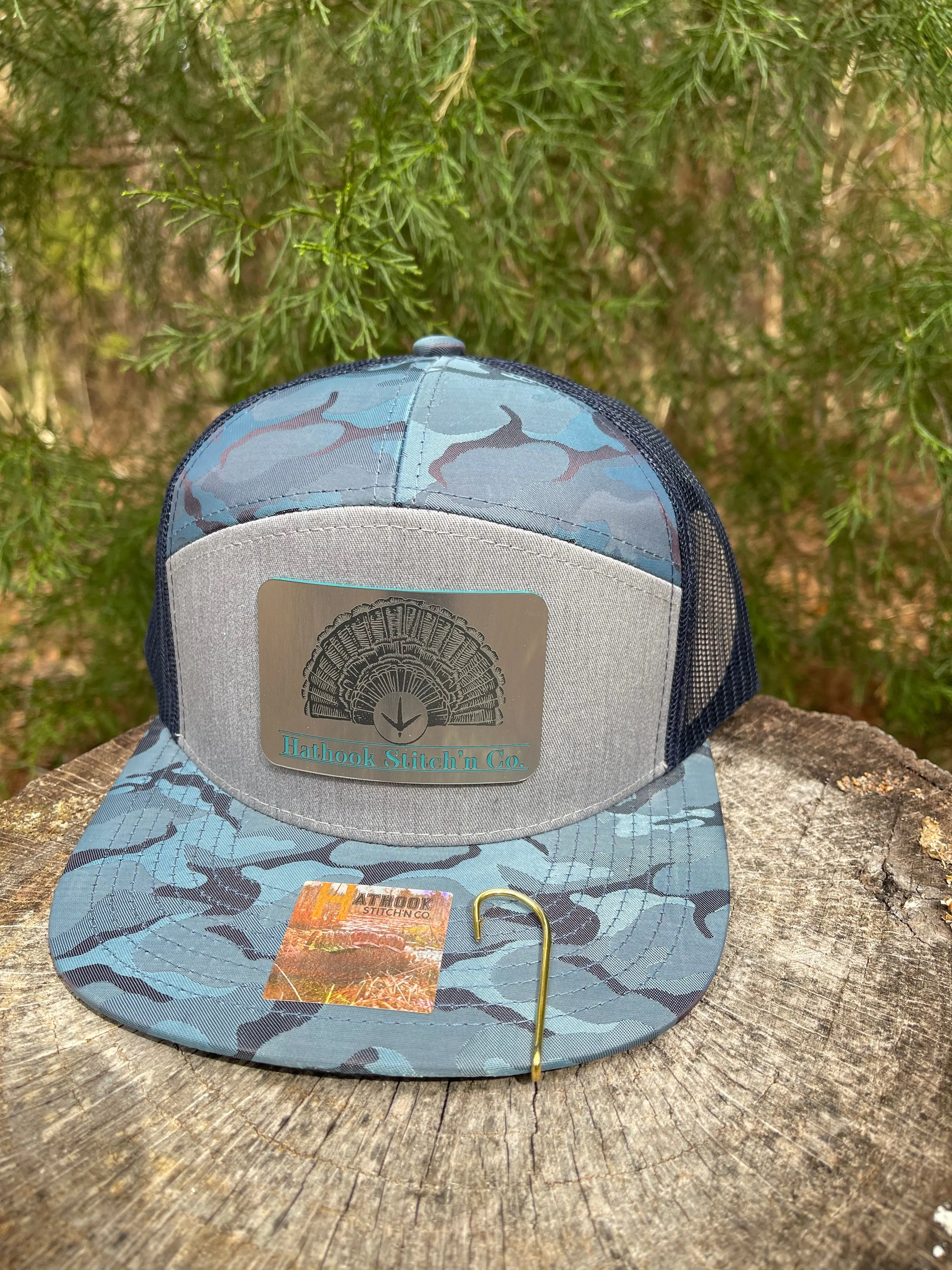 Teal Camo/Navy/Grey Kamel 707 7 Panel Acrylic Patch Hat