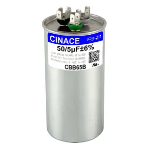 CINACE 50+5uF 50/5MFD ±6% CBB65 Dual Run Circular and Start Capacitor For Air Conditioner, AC Motor Run, Fan Start, Condenser Straight Cool, Heat Pump, Condenser Unit, HVAC, Ice Maker 370/450VAC 50/60Hz Size 100*50mm