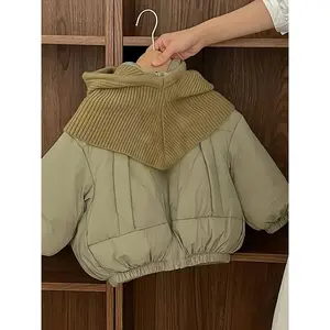 NewNew Kids' Versatile Hat Thickened Warm Winter Coat for Boys and Girls, Detachable Hooded Jacket with Multiple Wear Styles, Preppy Style, Solid Color, Zipper Closure, Loose Fit, Polyester Filler, Fall/Winter Collection, Winter Coat for Girls