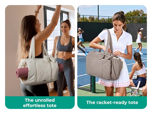 BAGSMART Crush Bow Tote Bag for Women 15.6" Laptop Friendly Lightweight Puffy Handbag with Removable Bow & Multiple Compartments for Travel Work Beach Gym 20L Capacity