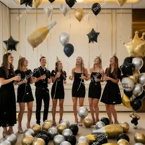 47-Piece Champagne Crown Column Balloon Set, Giant Crown & Bottle Shape Aluminum Foil Balloons, Birthday Party Decorations