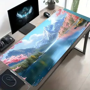 High Quality 1 Extra-Large Gaming Mouse Pad With Pink Floral Snow Mountain Lake Landscape Design, Non-Slip Washable Rubber Base, Large Desk Mat Office Accessory, Computer Decor Dirt-Resistant Gaming Mouse Pad, Ideal Gift For Gamers, Extra-Long Desk Mat, S