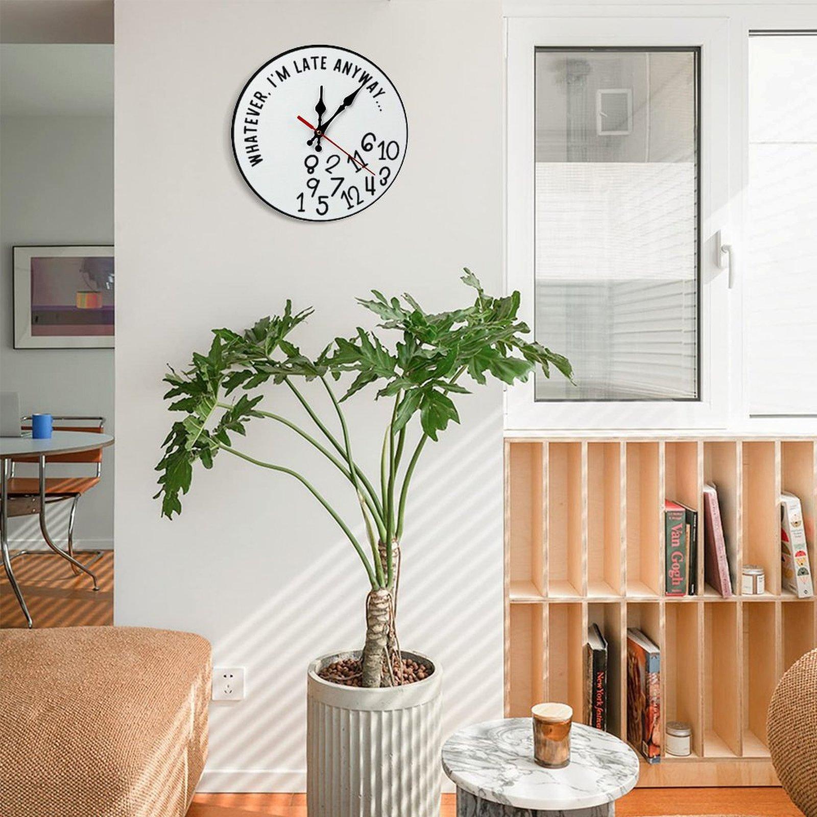 Funny Sarcastic "I'm Late Anyway" Wall Clock | 12in Silent Sweep Movement Novelty Gag Gift, Humorous Office Decor, Ideal for Home, Dorm, Man Cave, Battery Not Included