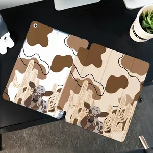 Cute Cow & Cactus Pattern iPad Case with Pen Slot, Fits iPad 10th Gen 10.9", iPad 9/8/7 10.2", iPad Air 5/4 10.9", iPad Pro 11"