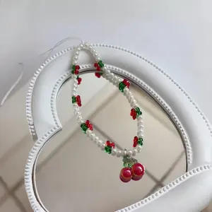 Cute Cherry Design Phone Chain, Fashionable Light Luxury Style Adjustable Phone Lanyard, Phone Strap for Women, Phone Accessories for Phone Case, Camera, Bag, Mug, Green, White, Phone Charm