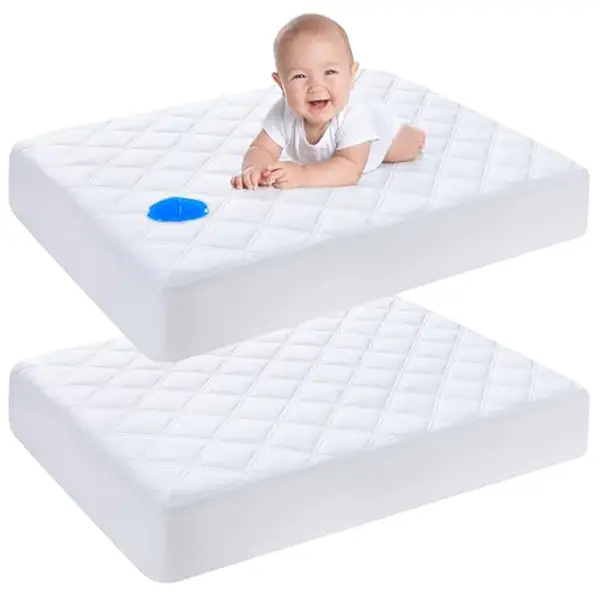 Yoofoss Waterproof Crib Mattress Protector 2 Pack, Quilted Crib Mattress Pad Cover Ultra Soft and Breathable, Machine Washable Toddler Mattress Protec