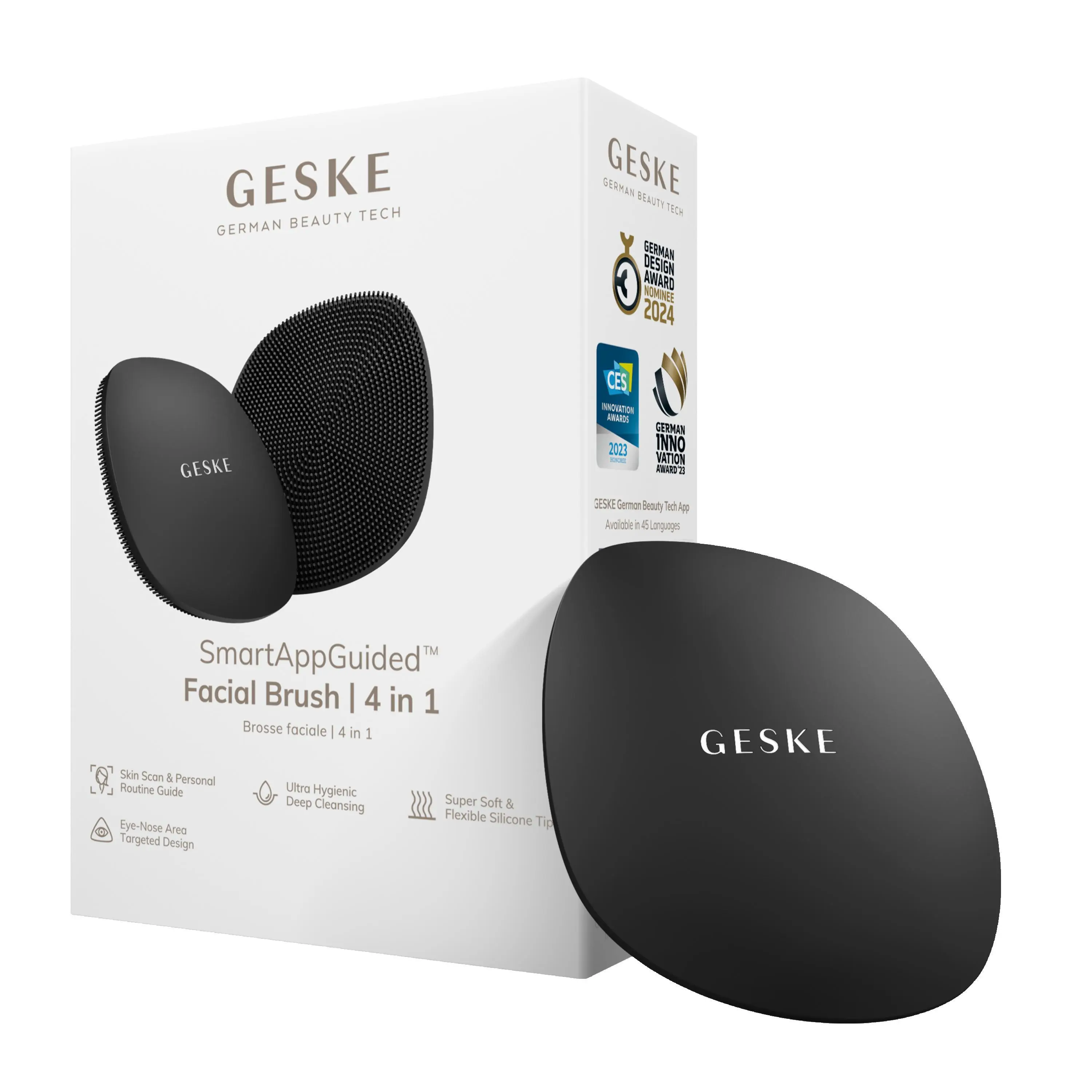 GESKE SmartAppGuided Facial Brush | 4 in 1 | Professional Facial Cleansing Brush | Skin Cleansing Silicone Facial Brush | Routine Skincare | Gentle Cleansing | Facial Cleanser