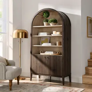Nolan 74" Tall Arched Storage Display Cabinet Bookshelf in Dark Walnut