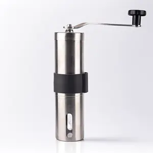 304 Stainless Steel Hand-Crank Coffee Grinder with Leather Sleeve, Large Portable Ceramic Core Adjustable Grinding Machine