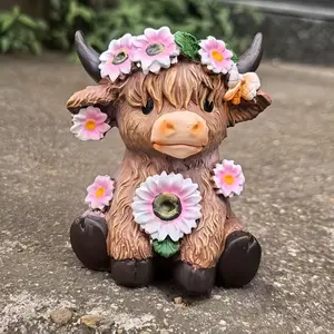 Highland Cow Pen Holder Flower Pot Dual Function Decorative Resin Gift, Creative Desktop Storage Ornament, Desk Organizer, Valentine's Day Fun Present, Stationary Organizer Holder, Pencil Holder