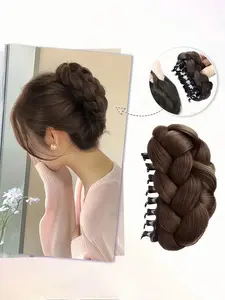 Braided Bun Hair Piece for Women, Synthetic Fiber Twist Bun Scrunchie for Quick Natural Hair Style and Daily Wear