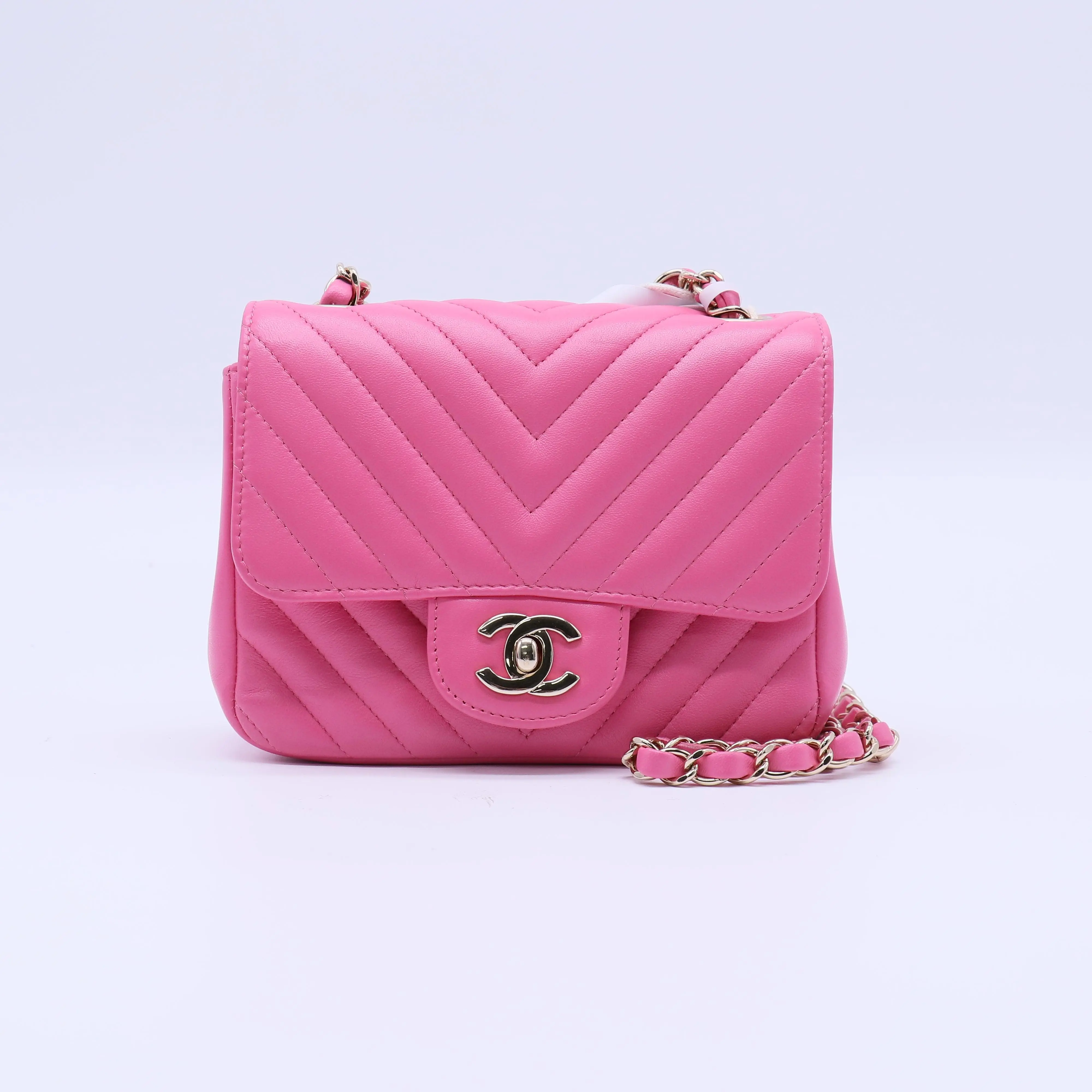 Pre-owned CHANEL Leather Crossbody Bags Classic Chevron Lambskin Mini Square Flap Bag B22148