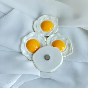 4pcs Fried Egg-Shaped Refrigerator Magnet – Oval Plastic Kitchen Decor with Golden Accents, Perfect for Holidays Like Easter, Christmas, and Thanksgiving, Fridge Magnet | Festive Decoration | Plastic Magnet, Magnets for Fridge