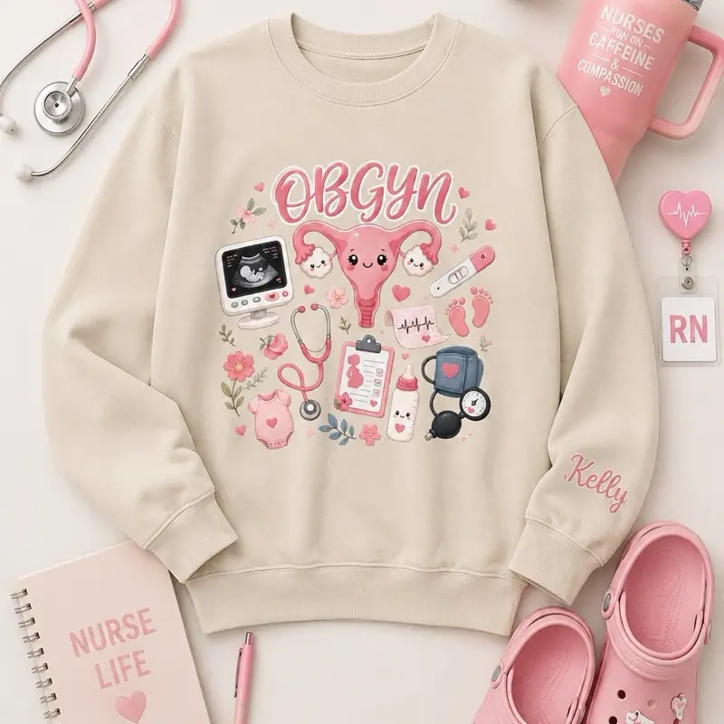 OBGYN medical icons Sweatshirt | uterus ultrasound stethoscope nurse doctor