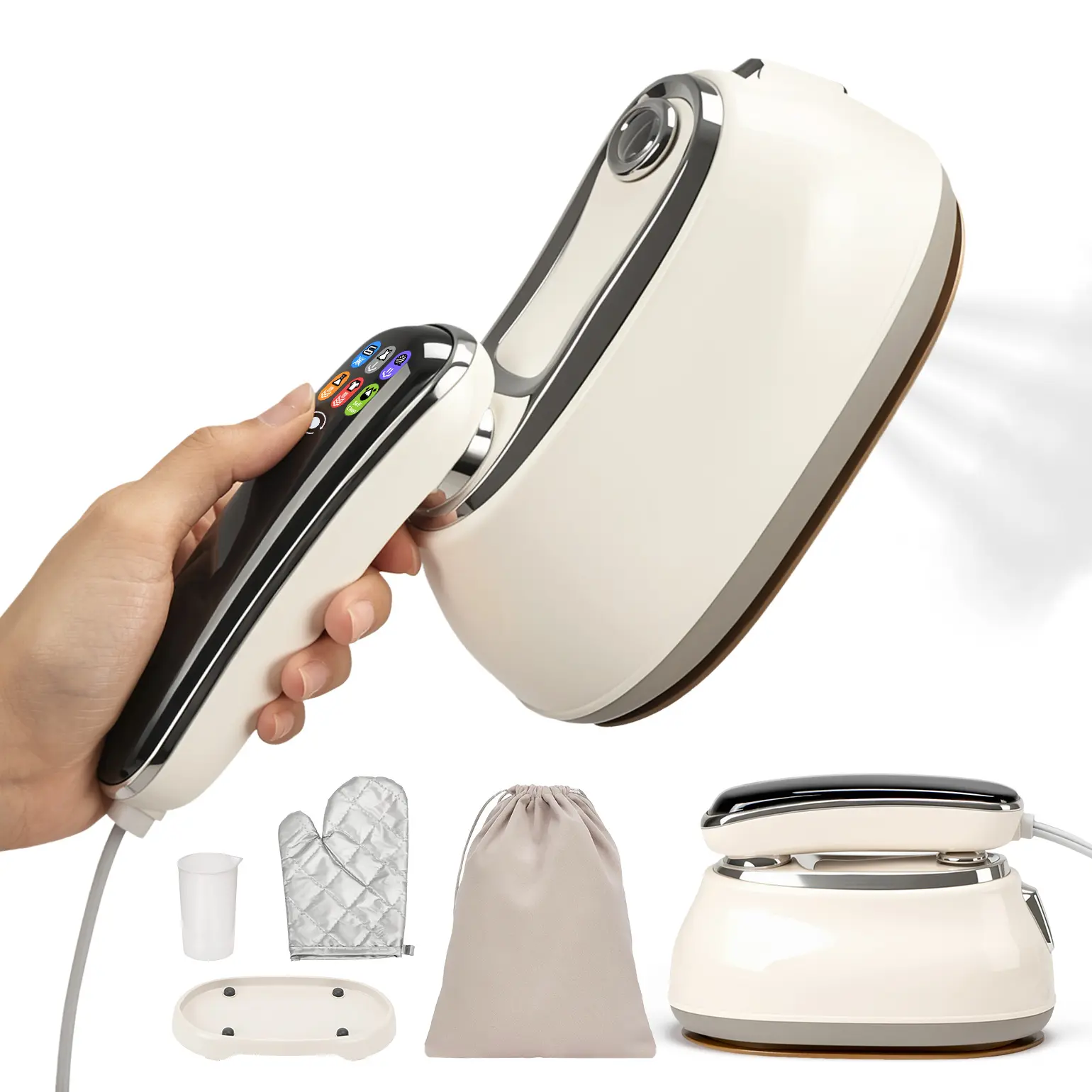 BougeRV 2-in-1 Garment Steamer & Iron, 15s Fast Heat-Up, Portable Clothes Steamer with 6 Modes & LED Display, for Home, RV & Travel, 180° Swivel Handle, 160ml Water Tank