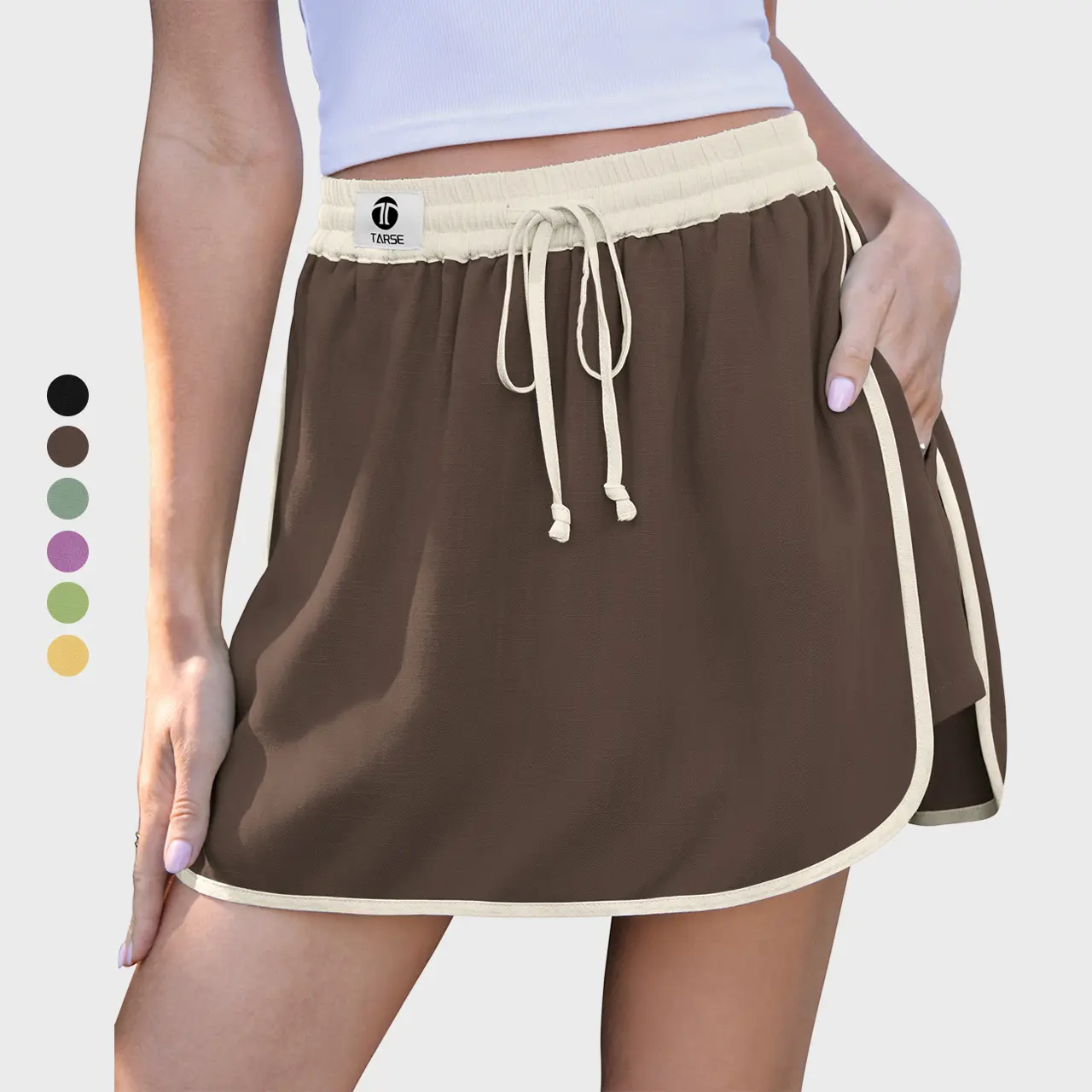 【SS26 Collection】TARSE Womens Linen Skort High Waisted Drawstring Lounge Skirt with Built in Shorts Casual Summer Home Comfy Y2K Vacation Beach Wear