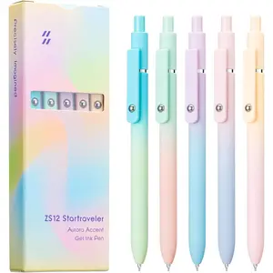 5PACK Retractable Gel Pens Set, Quick Dry Black Ink Fine Point Soft Touch Roller Ball Gel Ink Pen for Smooth Writing