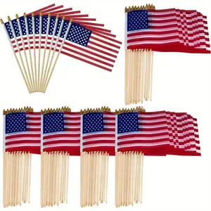 20 PCS US Flag Hand Held Stick Flag, Wooden Pole with Gold Spear Top, Plastic Pole, 5.5x8.3in Polyester Flag for 2026 USA Canada Mexico World Cup Celebrations