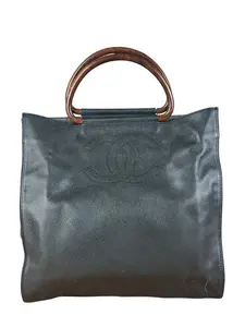 Pre-owned leather Tote Bags Chanel CC Caviar Wooden Ring Tote 2002